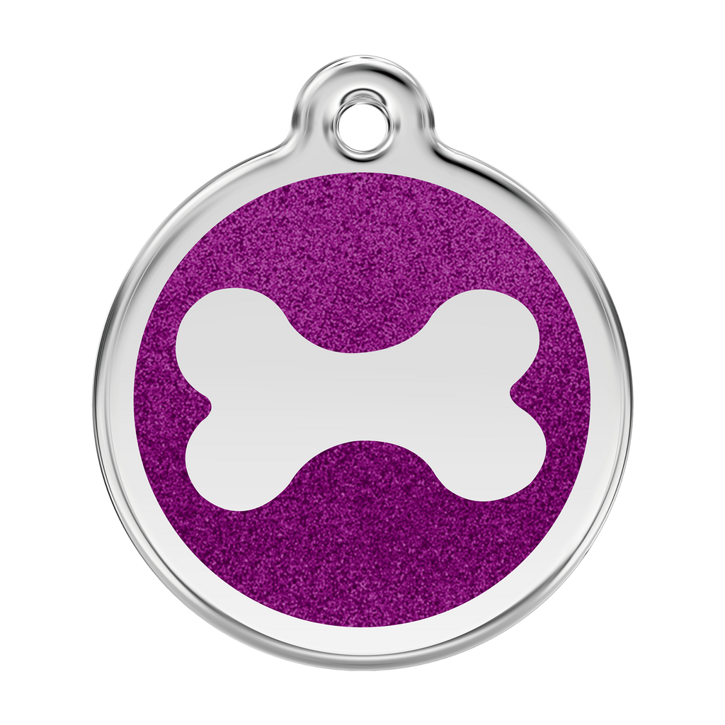 Red Dingo Stainless Steel & Glitter Enamel Bone Dog Tag - Purple