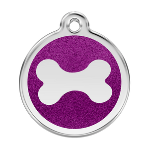 Red Dingo Stainless Steel & Glitter Enamel Bone Dog Tag - Purple