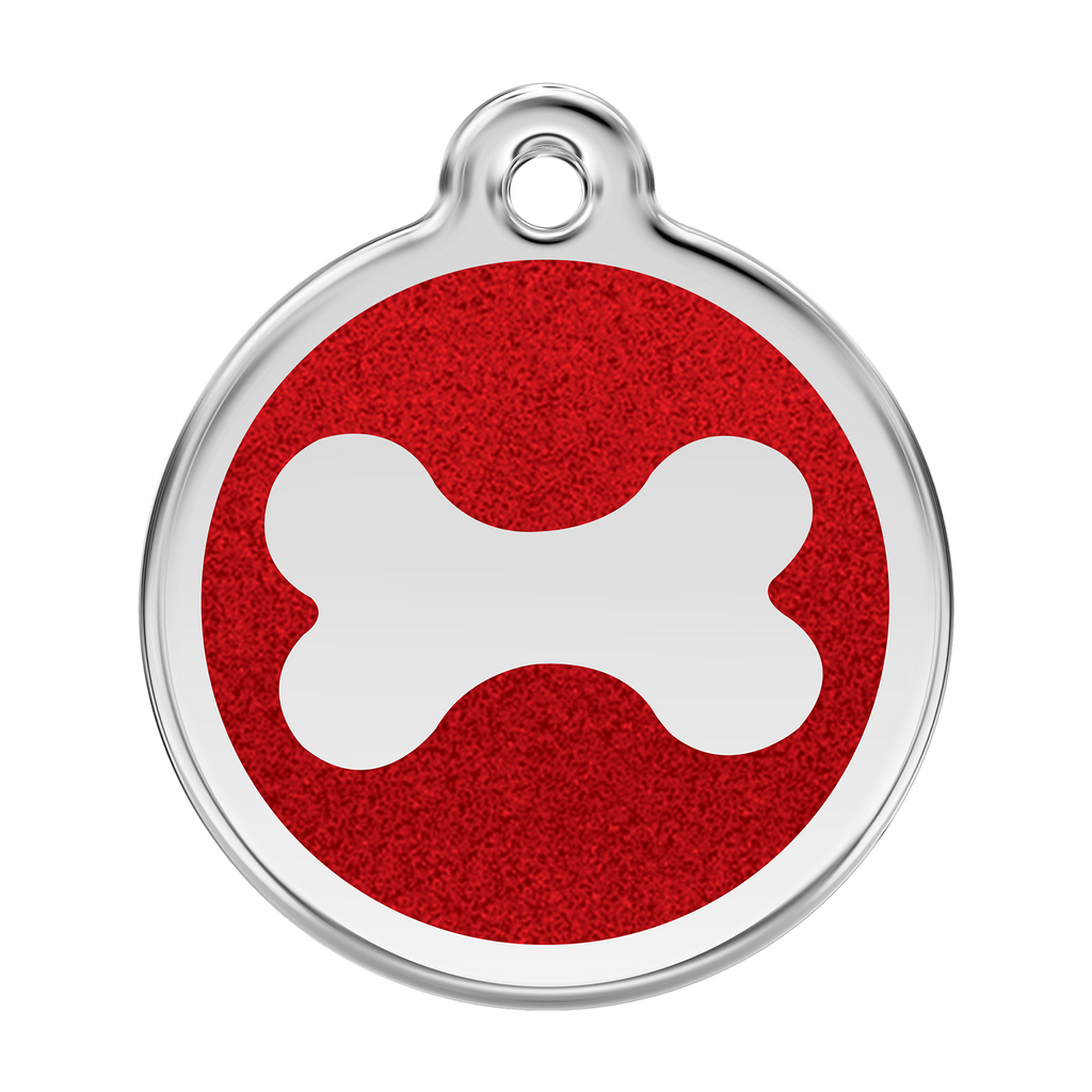Red Dingo Stainless Steel & Glitter Enamel Bone Dog Tag - Red