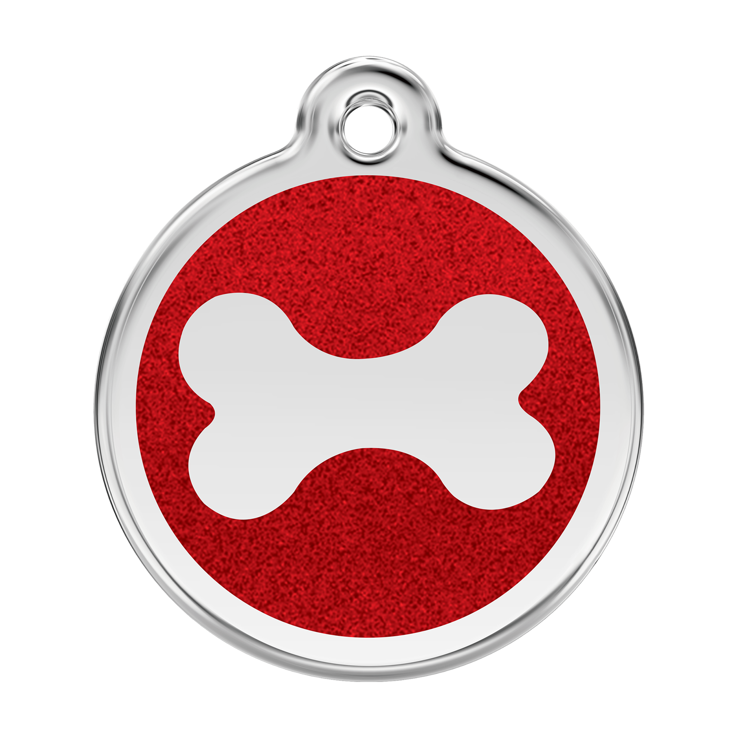 Red Dingo Stainless Steel & Glitter Enamel Bone Dog Tag - Red