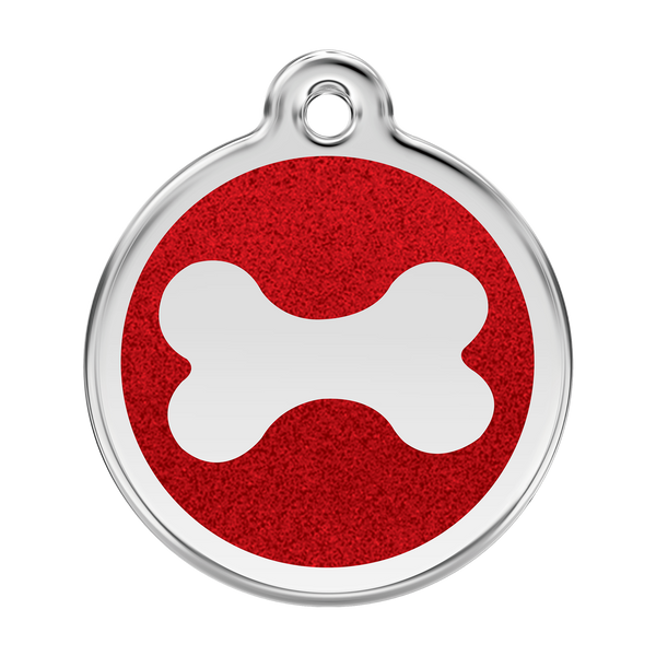 Red Dingo Stainless Steel & Glitter Enamel Bone Dog Tag - Red