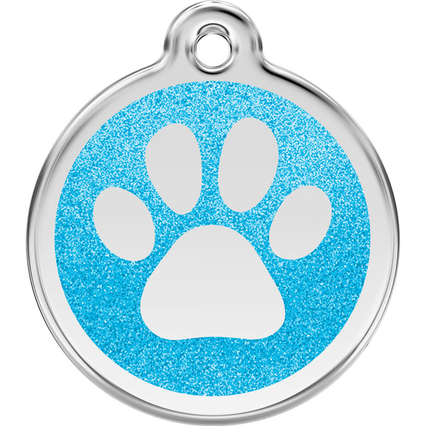 Red Dingo Stainless Steel & Glitter Enamel Paw Prints Dog Tag