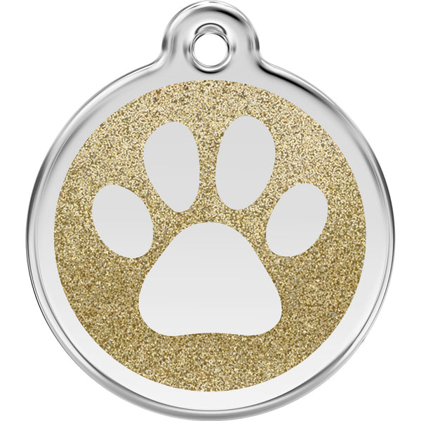 Red Dingo Stainless Steel & Glitter Enamel Paw Prints Dog Tag