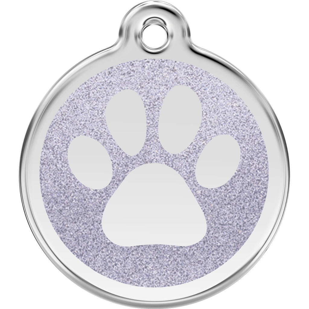 Red Dingo Stainless Steel & Glitter Enamel Paw Prints Dog Tag