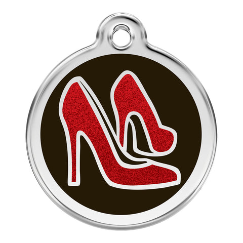 Red Dingo Stainless Steel & Glitter Enamel Red High Heels Dog ID Tag