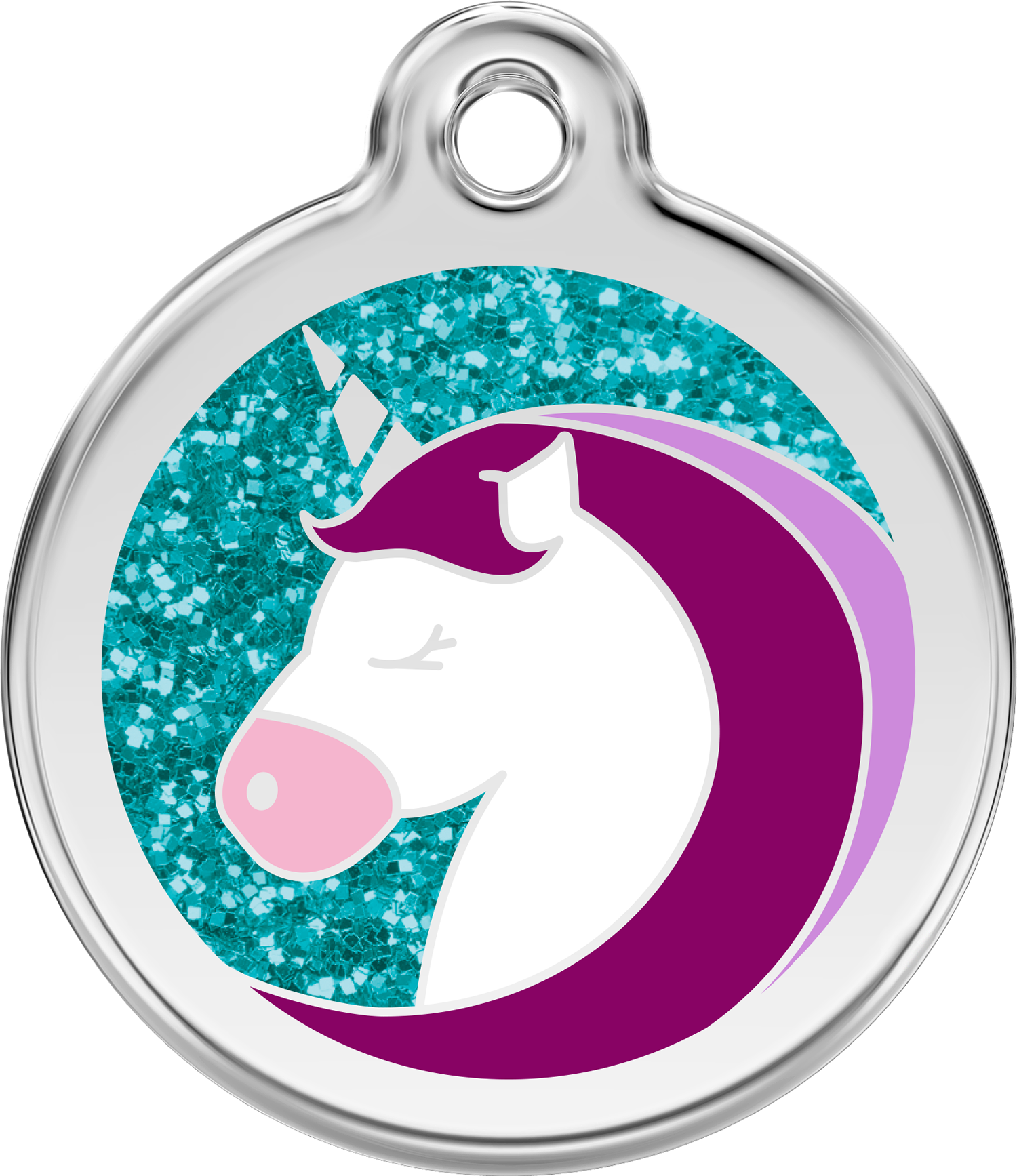 Red Dingo Stainless Steel & Glitter Enamel Unicorn Dog ID Tag