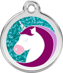 Red Dingo Stainless Steel & Glitter Enamel Unicorn Dog ID Tag