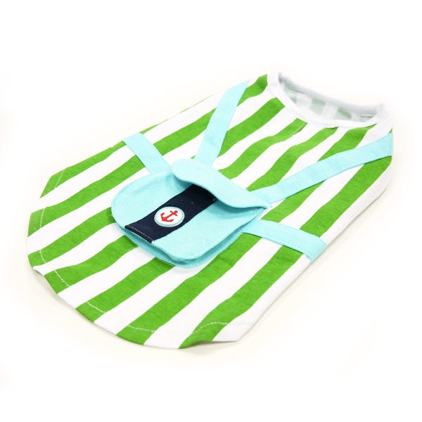 Backpack Tank Top For Dogs - Green & White Stripes