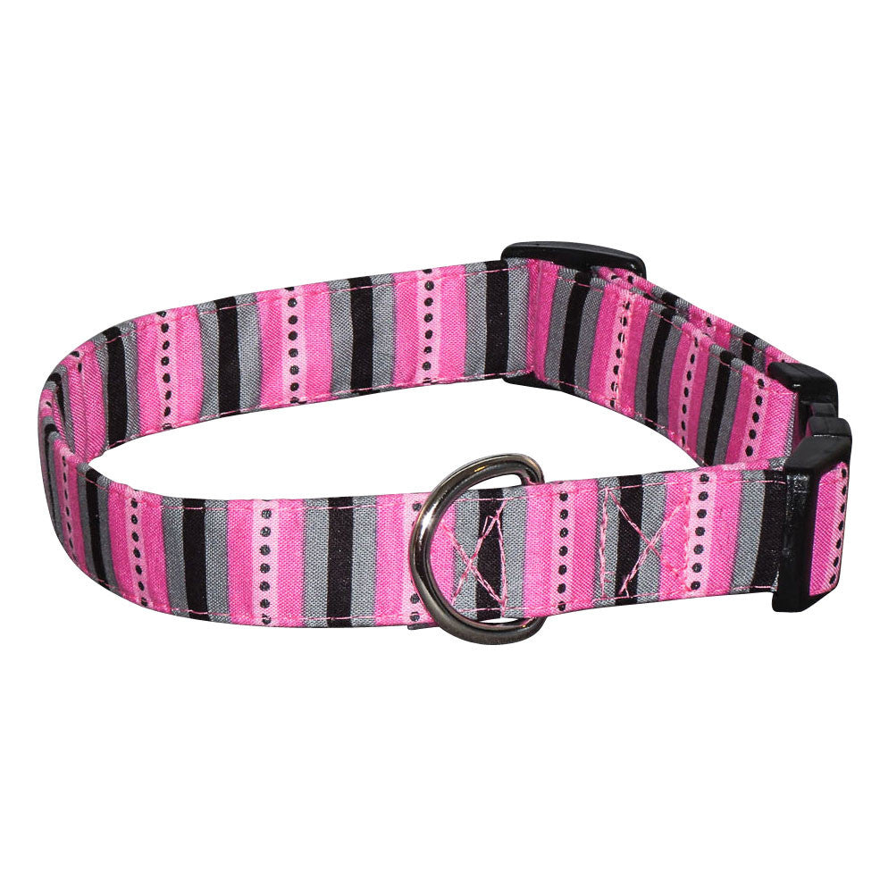 Elmo's Closet Pink & Gray Stripe Dog Collar