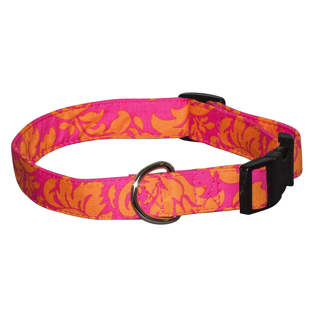 Elmo's Closet Fuchsia Damask Dog Collar