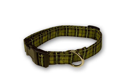 Elmo's Closet Green Plaid Dog Collar