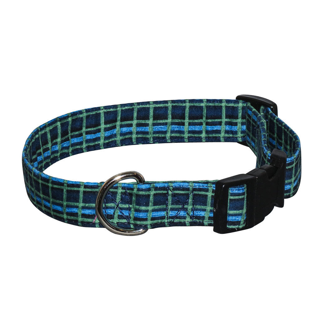 Elmo's Closet Blue & Green Plaid Dog Collar