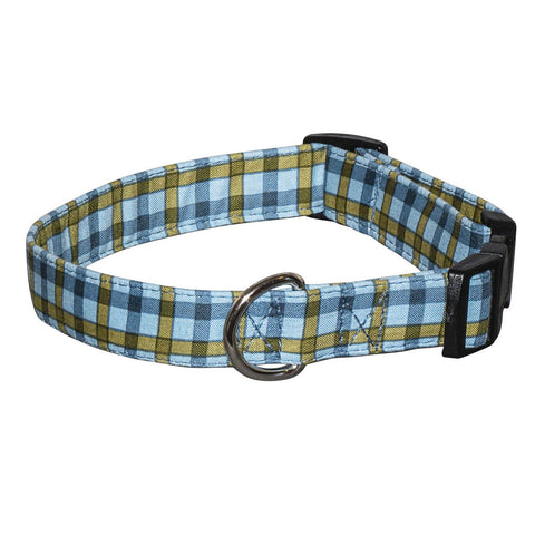 Elmo's Closet Teal & Olive Plaid Dog Collar