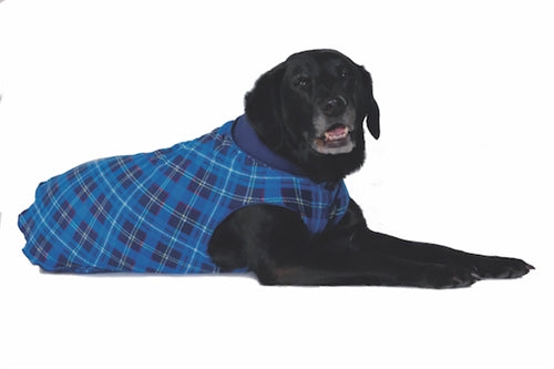 Duluth Double Fleece Pullover Dog Sweater - Blue Plaid/Navy