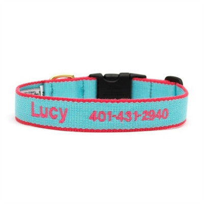 Personalized Bamboo Dog Collar - Aqua/Coral