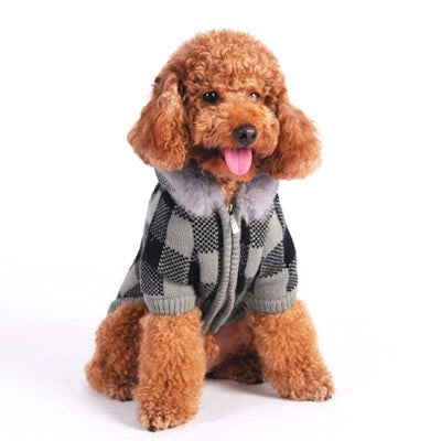 Lux Checker Dog Sweater Coat - Gray