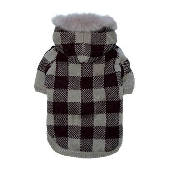Lux Checker Dog Sweater Coat - Gray