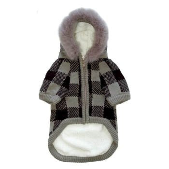 Lux Checker Dog Sweater Coat - Gray