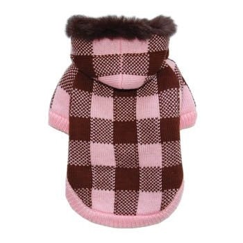 Lux Checker Dog Sweater Coat - Pink