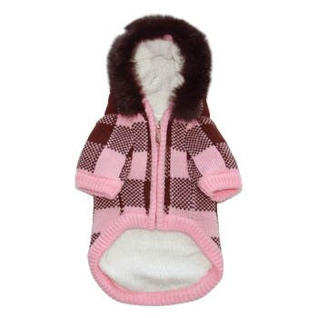Lux Checker Dog Sweater Coat - Pink