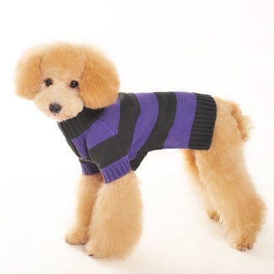 Sporty Stripe Turtleneck Dog Sweater - Purple
