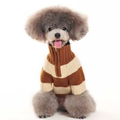 Sporty Stripe Turtleneck Dog Sweater - Beige