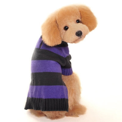 Sporty Stripe Turtleneck Dog Sweater - Purple