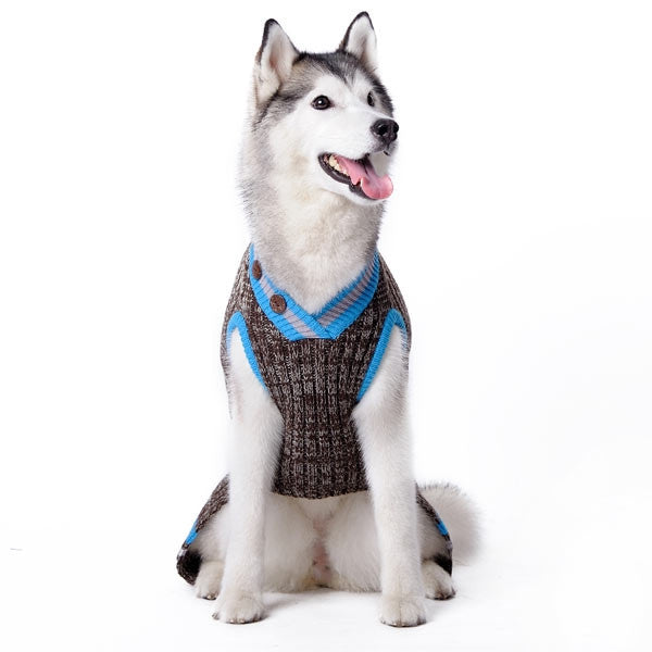 City V-Neck Dog Sweater - Blue