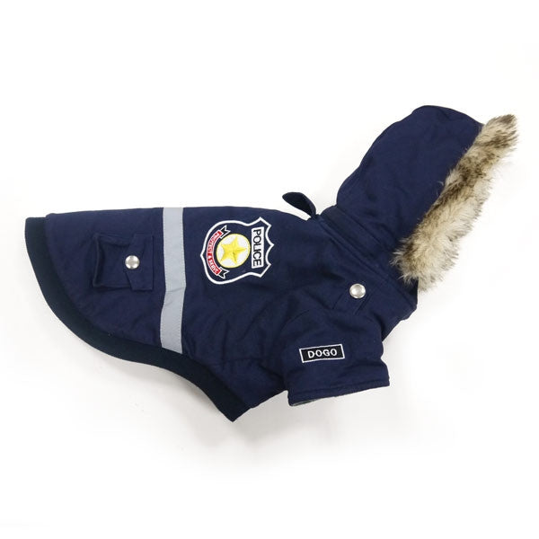 Blue Police Dog Jacket With Removable Hood