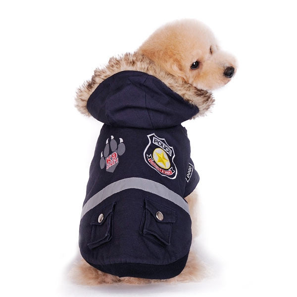 Blue Police Dog Jacket With Removable Hood