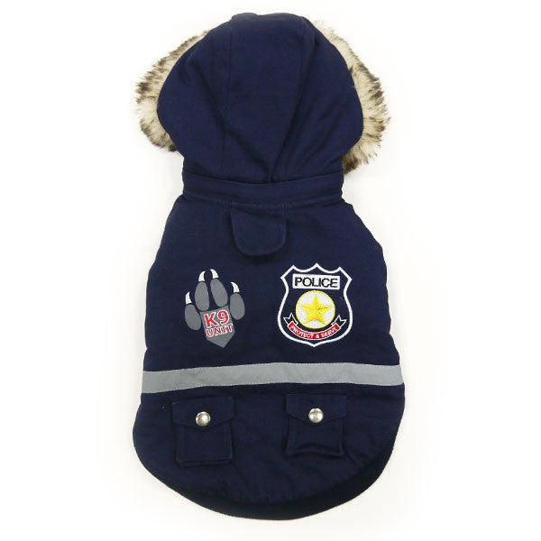 Blue Police Dog Jacket With Removable Hood