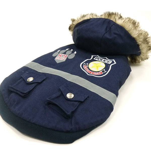 Blue Police Dog Jacket With Removable Hood