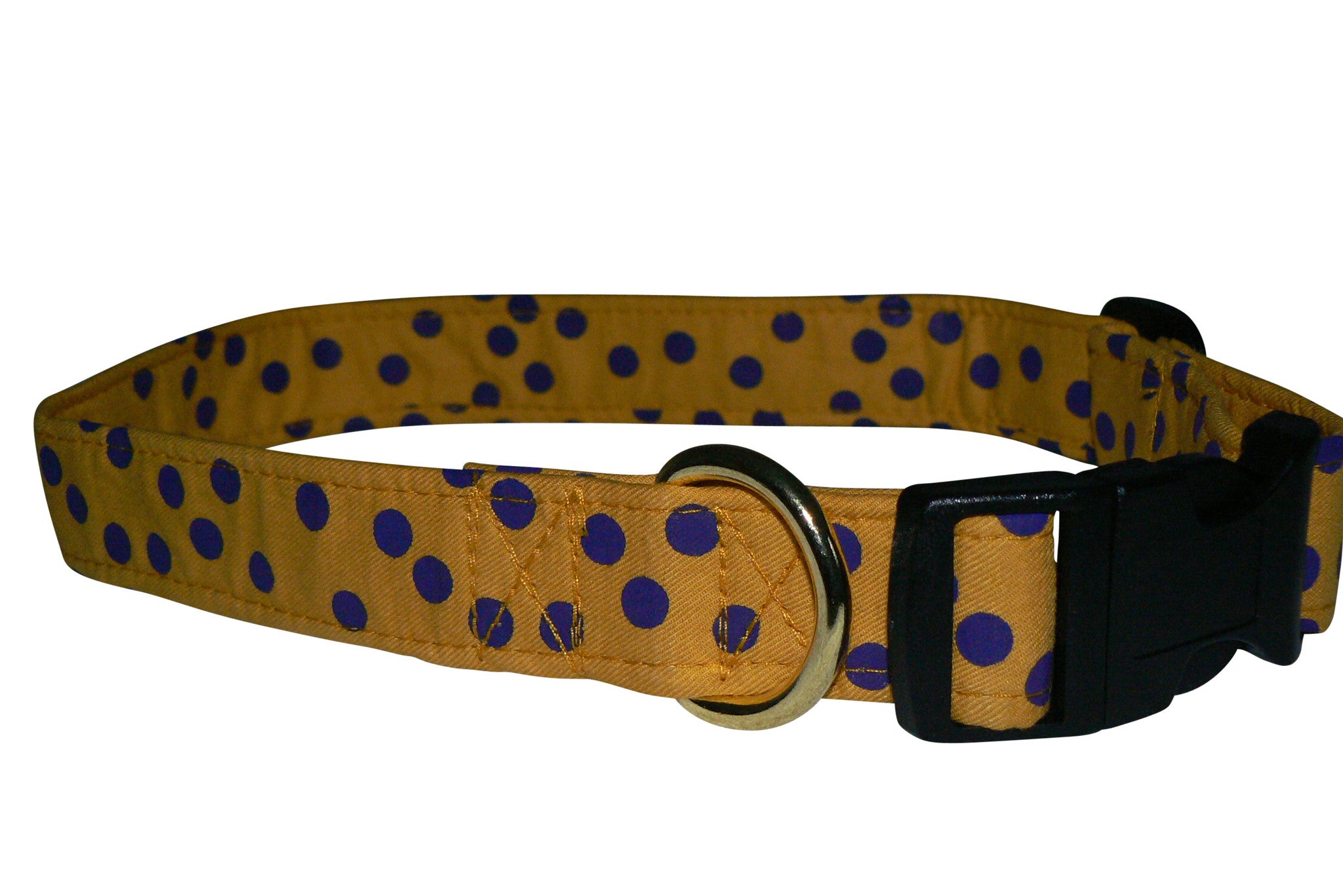 Elmo's Closet Gold With Purple Dots Dog Collar