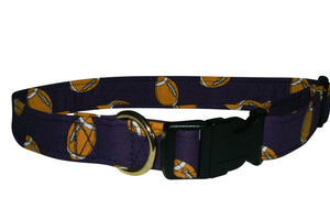 Elmo's Closet Gold & Purple Footballs Dog Collar