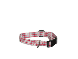 Elmo's Closet Red & Gray Gingham Dog Collar