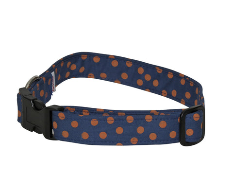 Elmo's Closet Blue With Orange Dots Dog Collar
