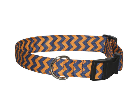 Elmo's Closet Orange & Blue Chevron Dog Collar