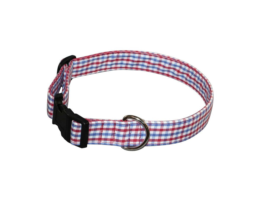 Elmo's Closet Red & Blue Gingham Dog Collar