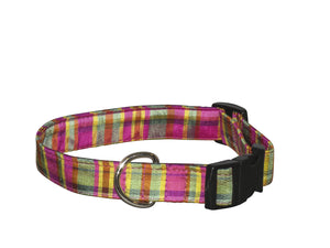 Elmo’s Closet Silk Dog Collar - Fuchsia Plaid