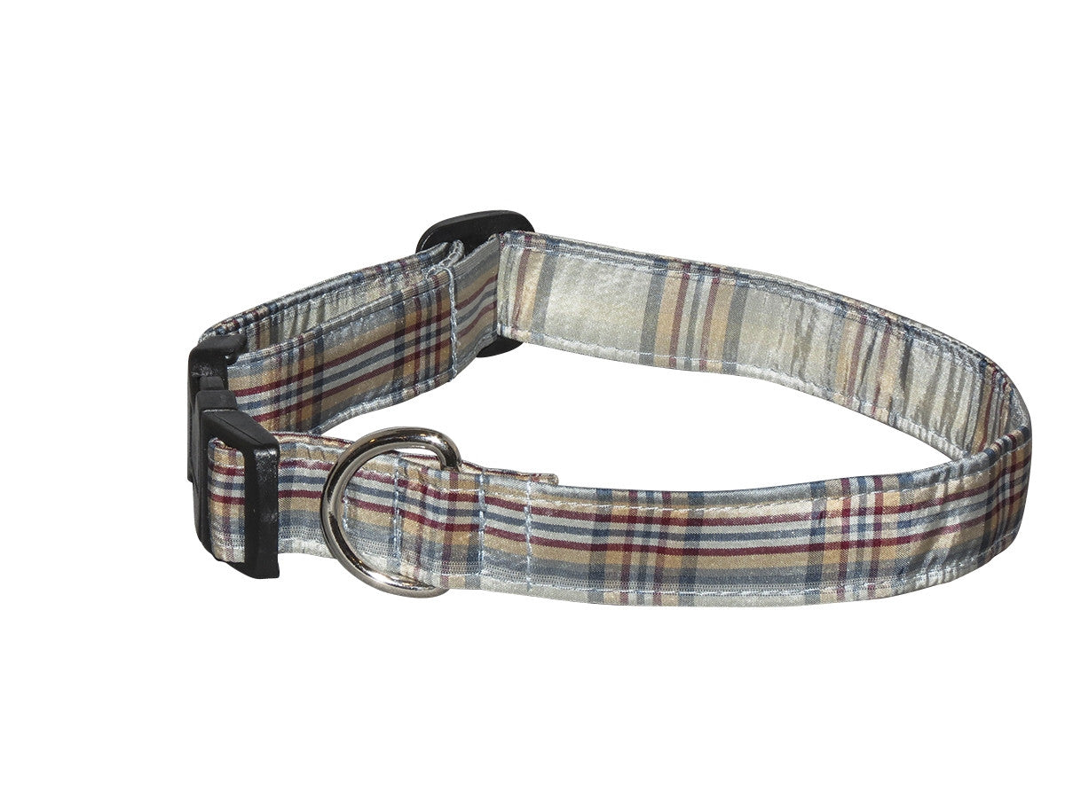 Elmo’s Closet Silk Dog Collar - Teal Plaid