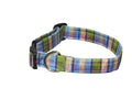 Elmo’s Closet Silk Dog Collar - Aqua & Lime Plaid