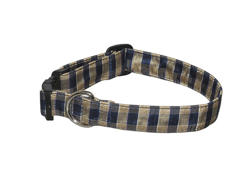 Elmo’s Closet Silk Dog Collar - Navy & Tan Plaid