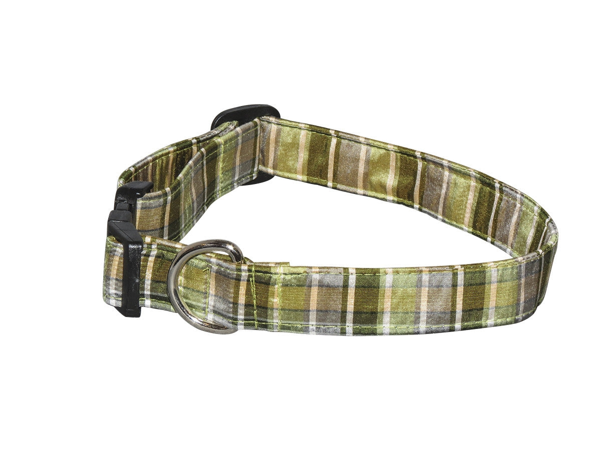 Elmo’s Closet Silk Dog Collar - Green & Gray Plaid