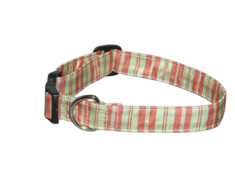 Elmo’s Closet Silk Dog Collar - Salmon & Mint Stripe