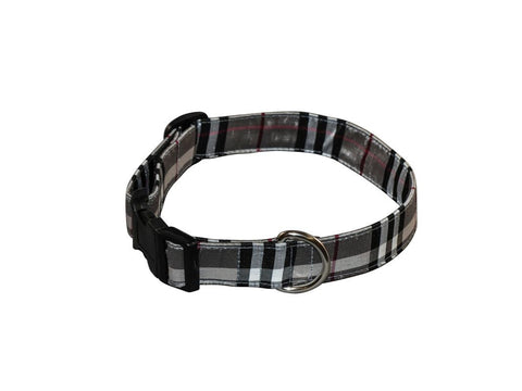 Elmo’s Closet Silk Dog Collar - Silver Plaid - Medium (Outlet Sale Item)