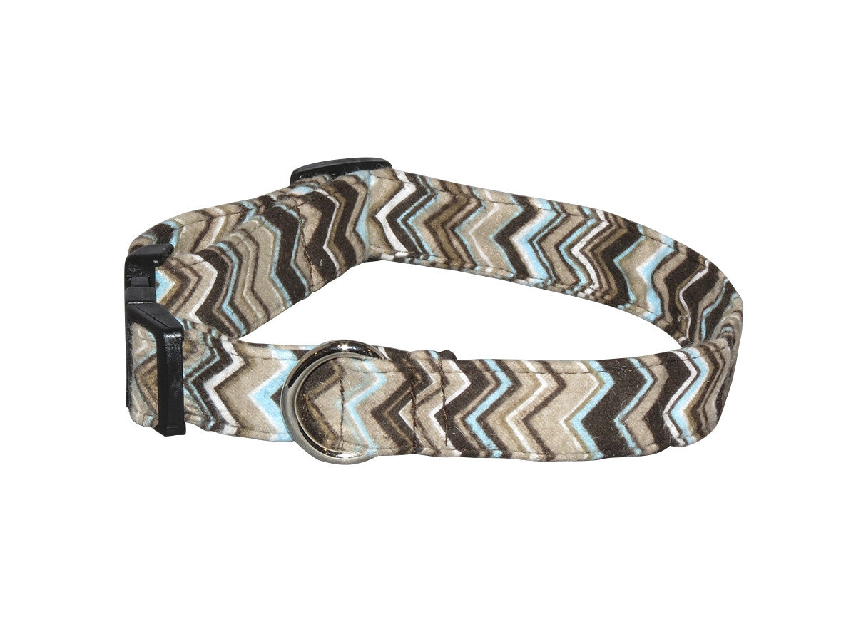 Elmo's Closet Blue & Brown Chevron Dog Collar