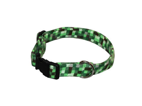 Elmo's Closet Green Checks Dog Collar