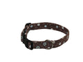 Brown floral dog collar with metal buckle and D-ring