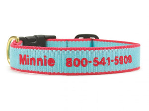 Personalized Bamboo Dog Collar - Aqua/Coral