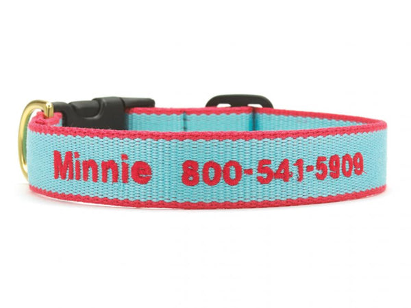 Personalized Bamboo Dog Collar - Aqua/Coral